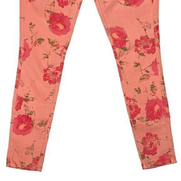Lucky Brand Legend Skinny Jeans Womens 2/26 Peach Floral Stretch 5 Pockets Denim - Picture 3 of 13